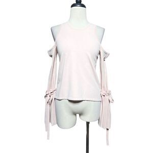 Milly Pink Cold Shoulder Long Ruffled Sleeve Sweater Size Small